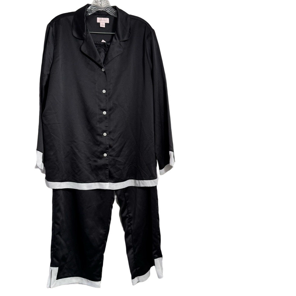 Cabernet Black and White Two-Piece Satin Pajama Set